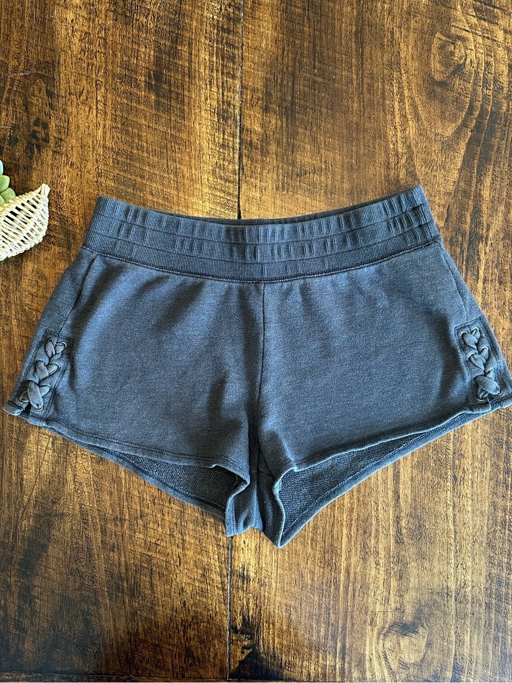 aerie | Charcoal Gray Lace Up Side Knit Lounge Shorts, Size L